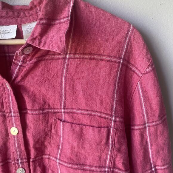 Vintage Studio Works Womens Button Down Size XL 100% Linen Plaid Pink - Picture 4 of 9
